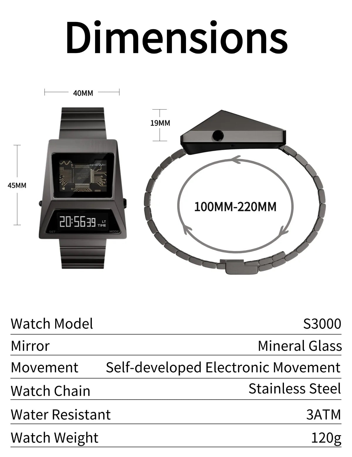 BENLYDESIGN-CYBER TANK /SOLAR/CYBERPUNKS-SS WRIST WATCH 3000-C - REQUIRED PRE-ORDER CHAT WITH US ON WEB