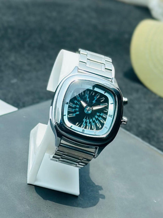 RETRO VIBES. DYNAMIC FLICKER. PURE STAINLESS STEEL - SQUARE DIAL